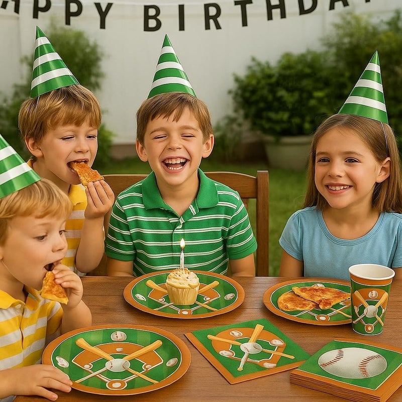 Oojami 120 pc Complete Party Pack Baseball 9" Dinner Paper Plates 7" Dessert Paper Plates 9 oz Cups 3 Ply Napkins Baseball Party Theme - Image 3